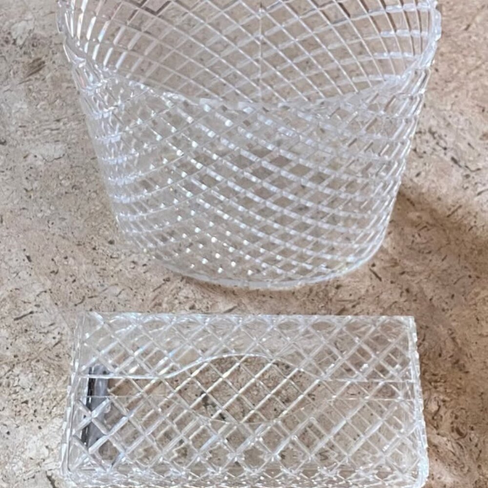 Gorgeous MCM Bathroom Set - Vintage Clear Lucite Waste Trash Can and Tissue Box